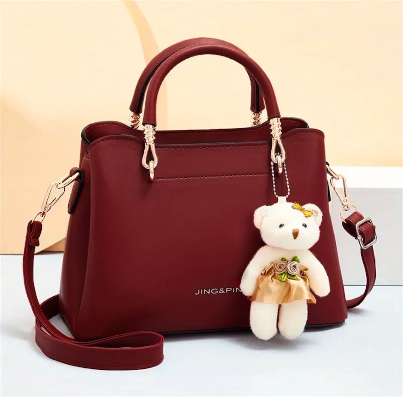 Key Features of High-Quality Bag with Long Strap &amp; Bear Keychain (3 Pockets)