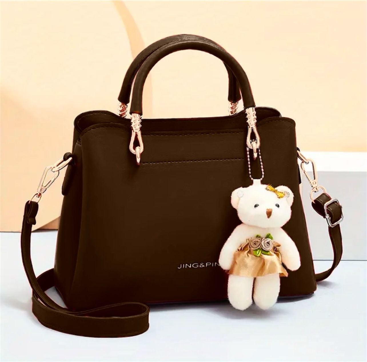 Key Features of High-Quality Bag with Long Strap &amp; Bear Keychain (3 Pockets)