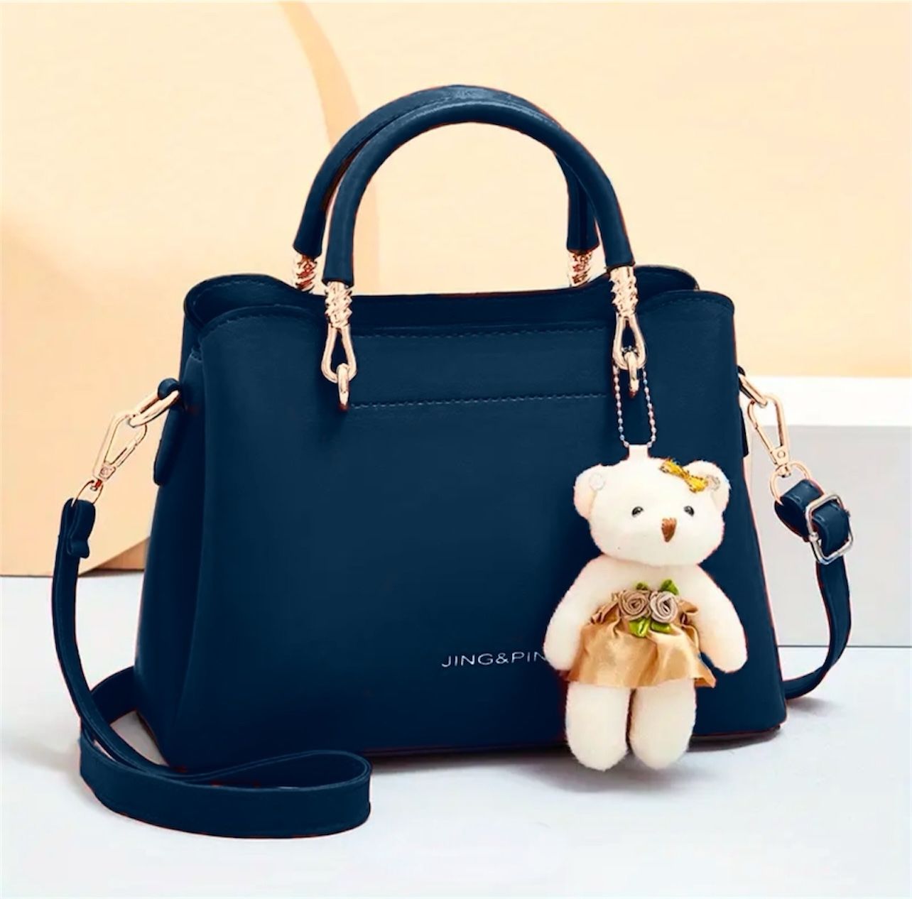 Key Features of High-Quality Bag with Long Strap &amp; Bear Keychain (3 Pockets)