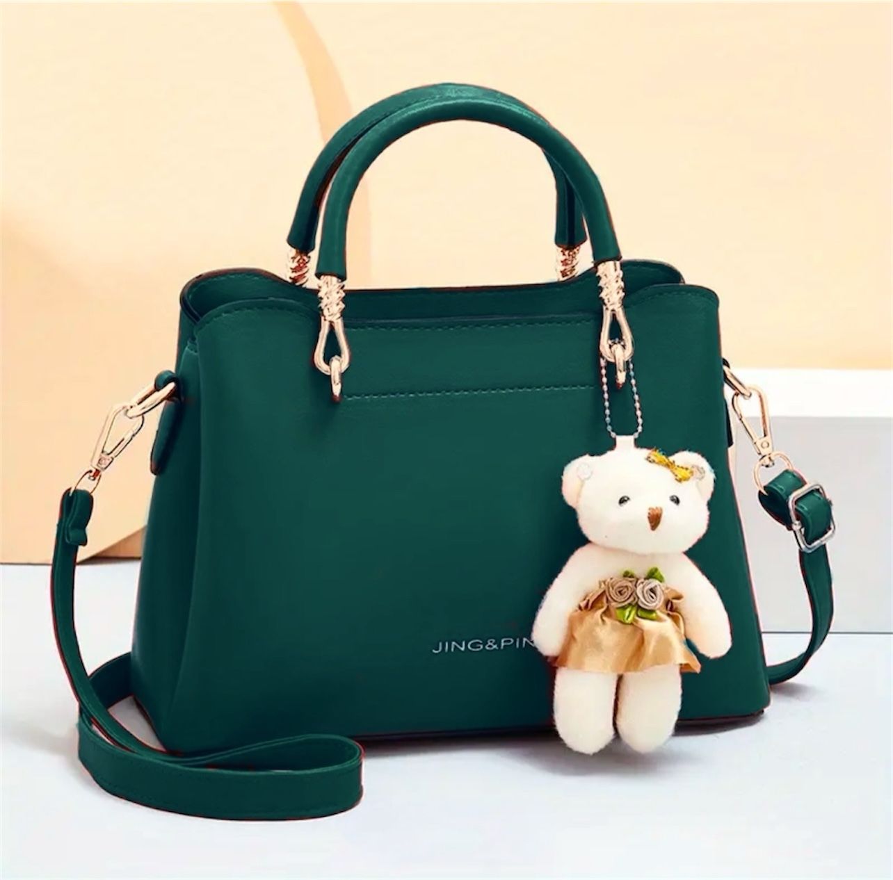 Key Features of High-Quality Bag with Long Strap &amp; Bear Keychain (3 Pockets)